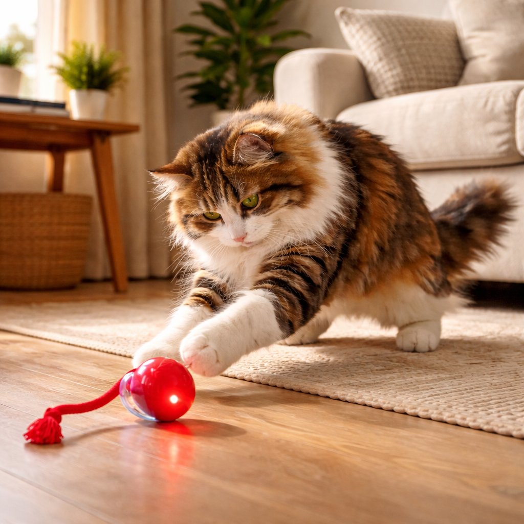 Matin : Un chat stimulé pendant vos réunions.